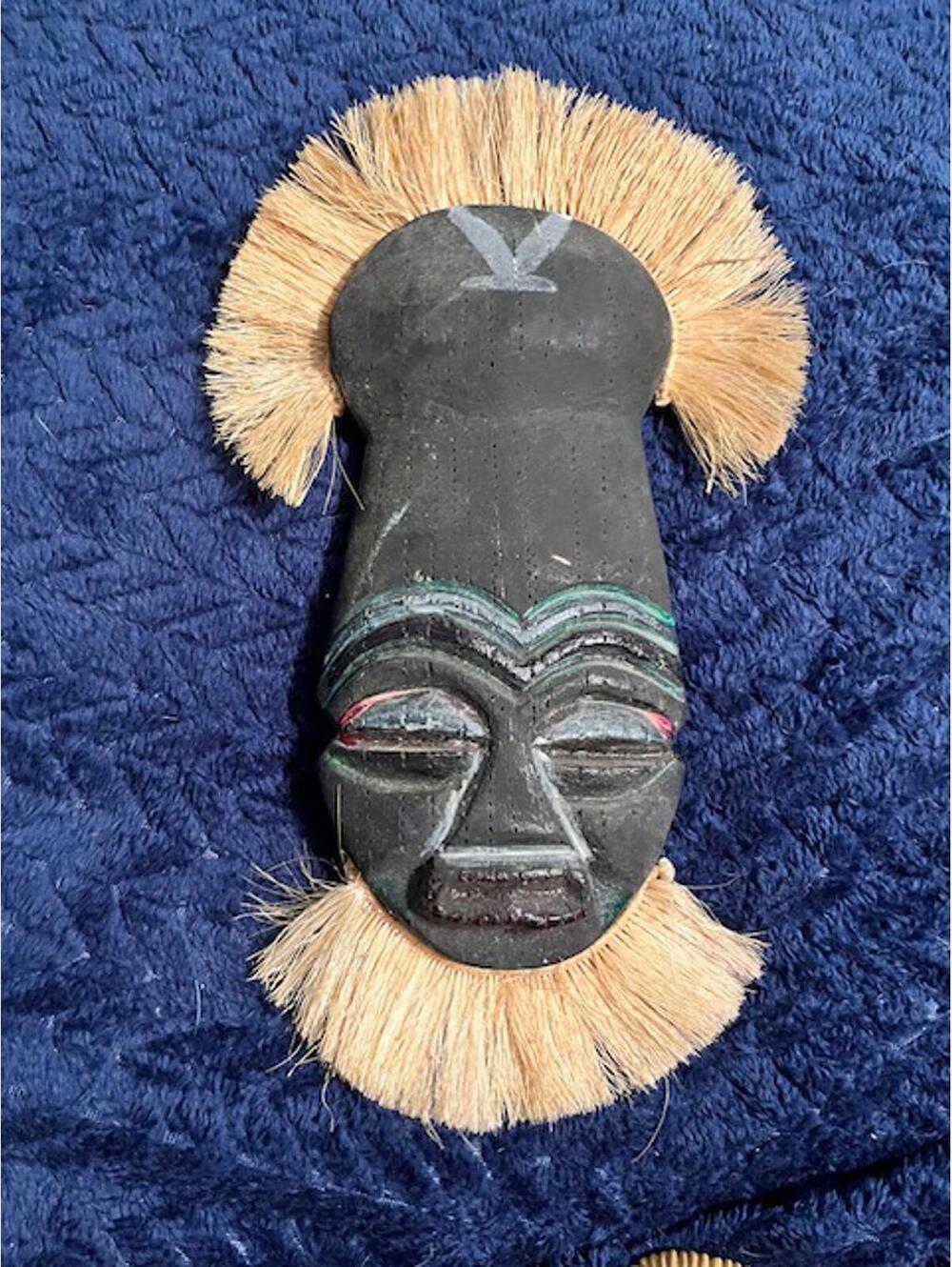 Handcrafted South African Tribal Mask with Natural Fiber Accents